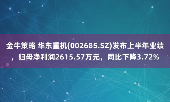 金牛策略 华东重机(002685.SZ)发布上半年业绩，归母净利润2615.57万元，同比下降3.72%